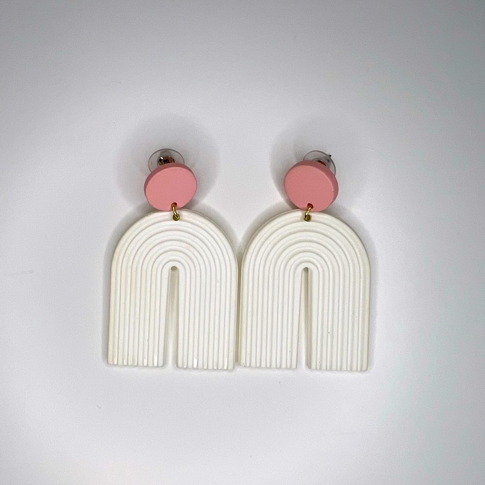 Pink and White Geometric Earrings